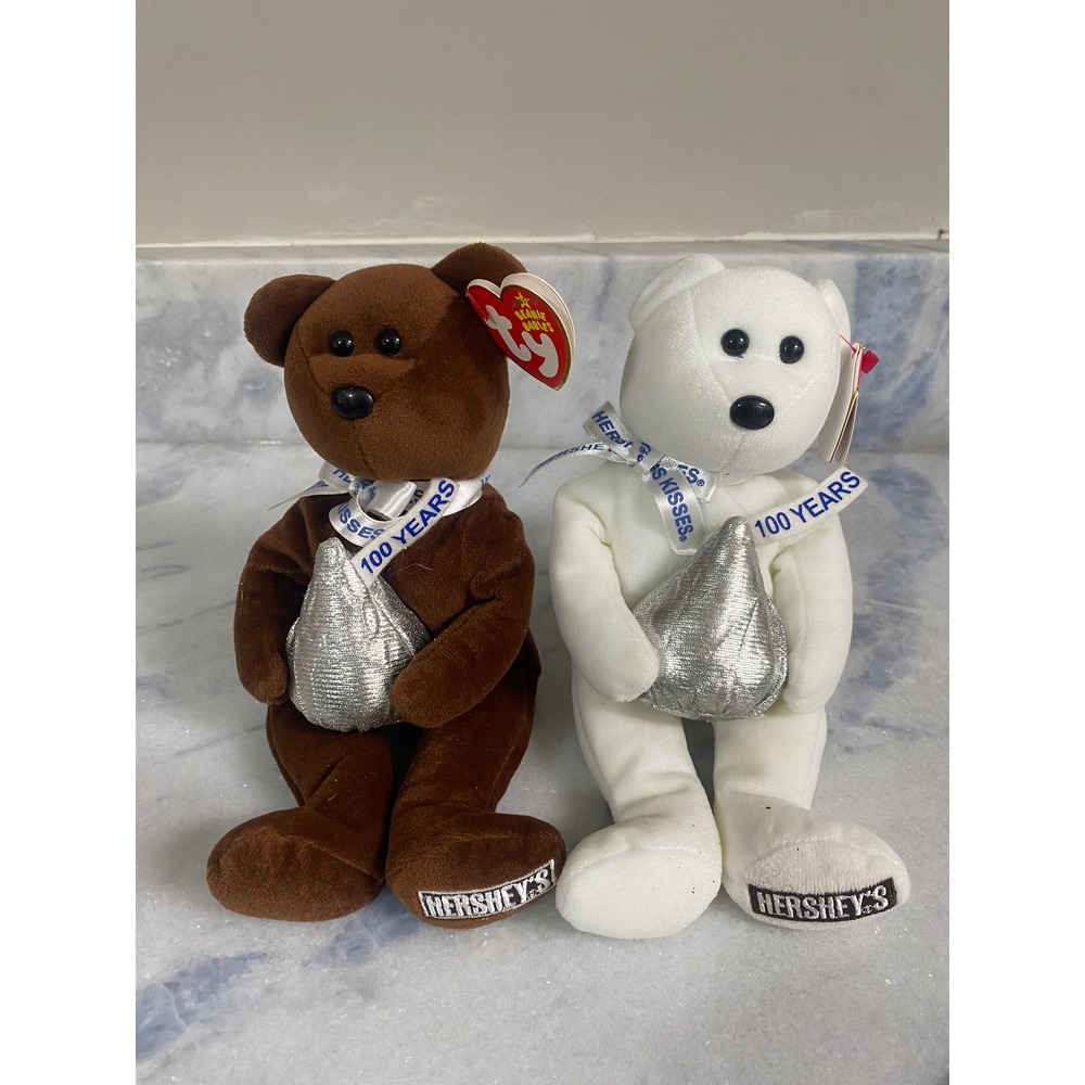 Ty Beanie Baby Cocoa Bean Hugsy Hershey's Kisses 100 Years Bear Pair Tags